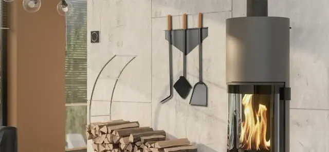 Serviteur de cheminée für die Wand 3-teilig Anthrazit, Griffe aus bois de hêtre