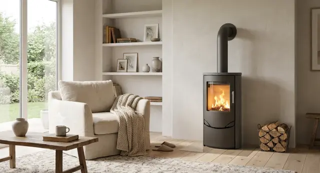 Poêle à bois Lotus Prio 5, 6 kW - Finition : Acier, Corps grau